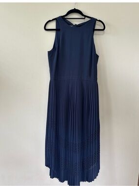 Banana Republic Navy Pleated Midi Dress